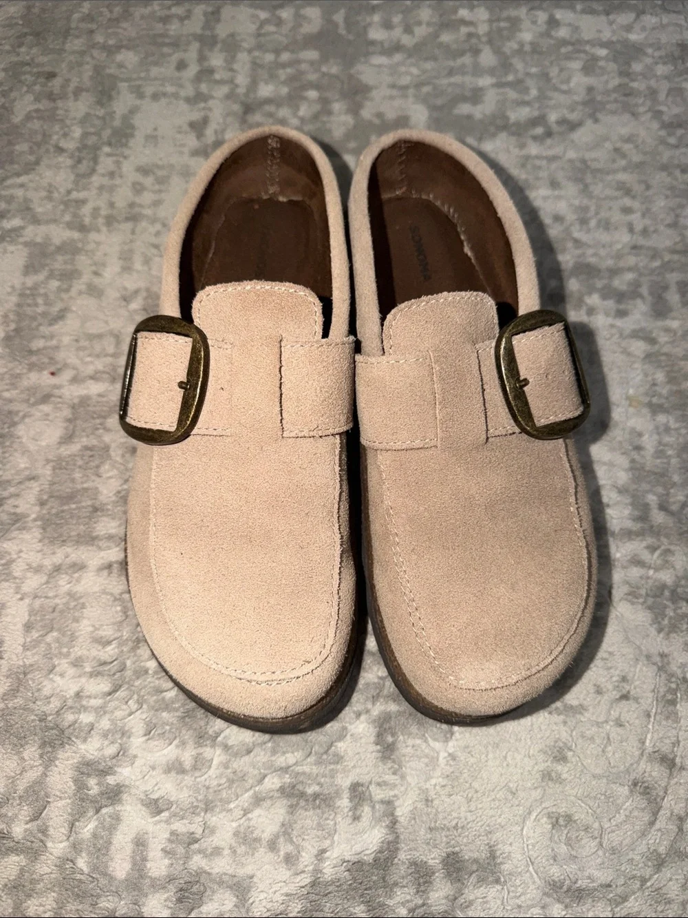 Women’s Suede Slip-On Loafers with Buckle - Beige